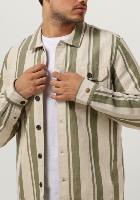 Beige CAST IRON Overshirt LONG SLEEVE SHIRT SANBORN TWILL STRIPE - large