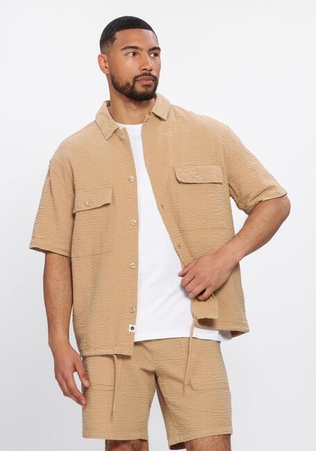 Beige ANERKJENDT Casual-Oberhemd AKOTTO SEERSUCKER SS OVERSHIRT - large