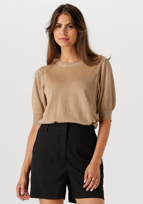 Camelfarbene MINUS T-shirt LIVA PUFF SLEEVE METALLIC KNIT PULLOVER - large