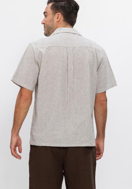 Braune LES DEUX Casual-Oberhemd LUKAS STRIPE COTTON LINEN SS SHIRT - large