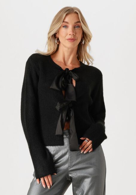 Schwarze OBJECT Strickjacke OBJPARVI SATEEN BOW KNIT CARDIGAN - large