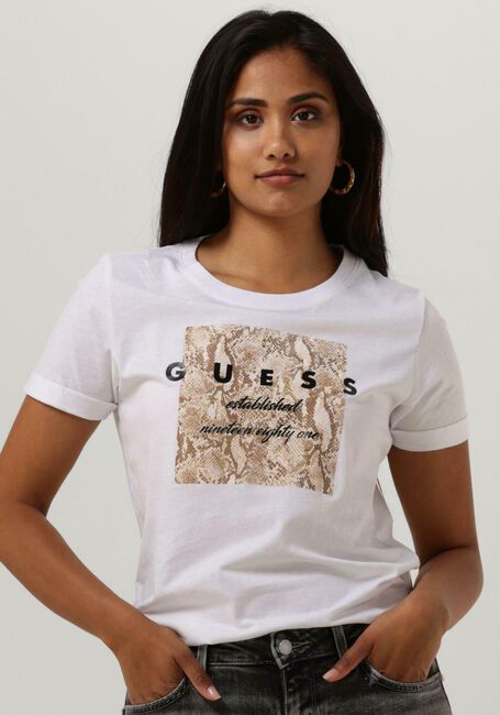Weiße GUESS T-shirt SS RN PYTHON TEE - large