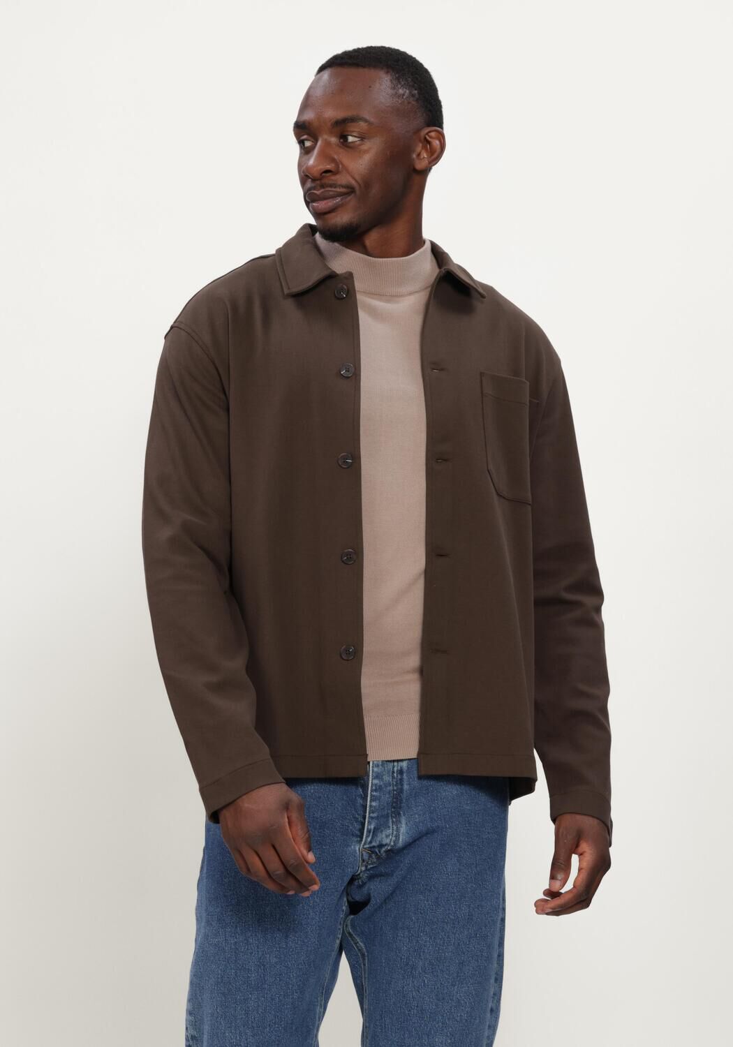 Braune SELECTED MEN Overshirt SLMSOL LS OVERSHIRT - large