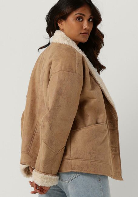 Camelfarbene SCOTCH & SODA Lederjack FAUX SHEARLING JACKET WITH SHAWL COLLAR - large