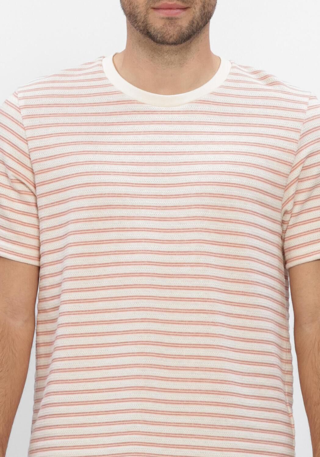 Beige SELECTED MEN Polos & T-Shirts SLHKEVIN STRIPE SS O-NECK TEE - large