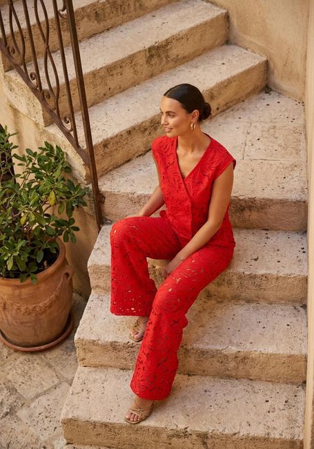 Rote POM AMSTERDAM Weite Hose PANTS LACE BLOOM RED - large