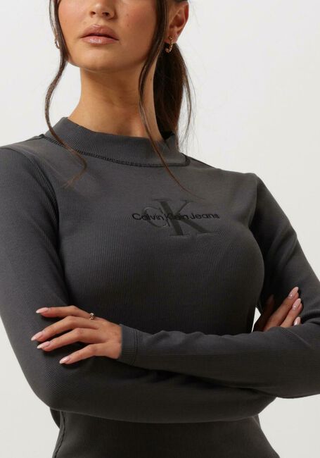 Schwarze CALVIN KLEIN Midikleid HERO MONOLOG RIB LS DRESS - large
