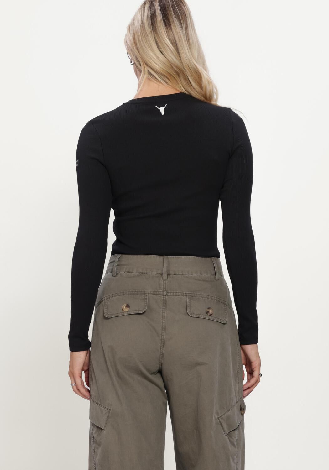 Schwarze ALIX THE LABEL Tops & T-shirts LADIES KNITTED RIB LONGSLEEVE T-SHIRT - large
