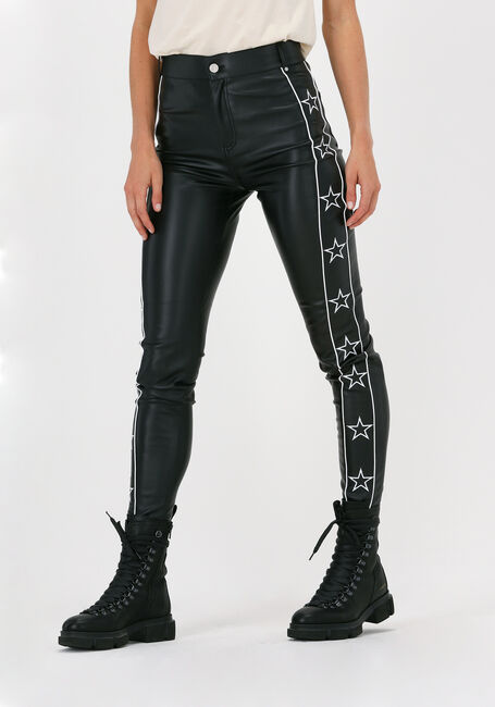 Schwarze COLOURFUL REBEL Hose CHLOE FAKE LEATHER STAR PANTS - large