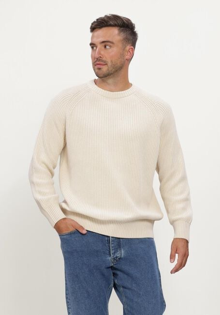 Beige SELECTED MEN Pullover SLMBRAUN KNIT RIB CREW NECK NOOS - large