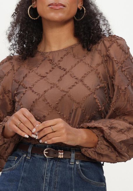 Braune OBJECT Blusen OBJLUISA L/S RE O-NECK - large