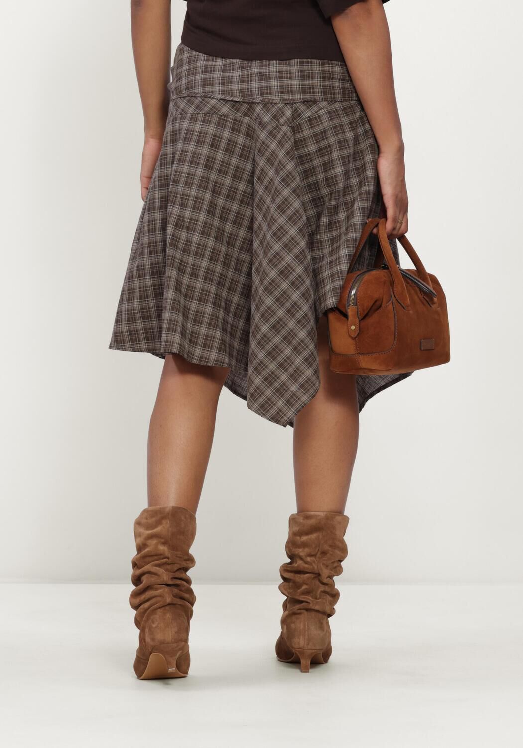 Braune NEO NOIR Midirock SABELLA CHECK SKIRT - large