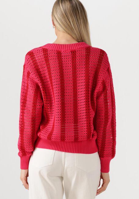Rote COLOURFUL REBEL Pullover LIZZA CROCHET STRIPE V-NECK SWEATER - large