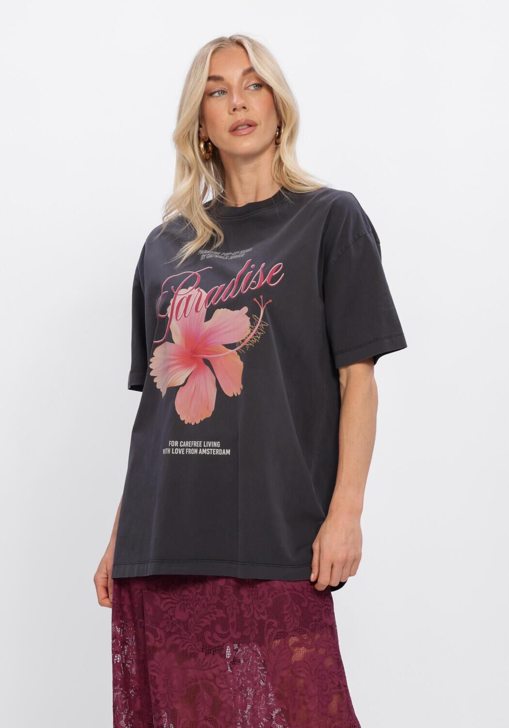 Graue CATWALK JUNKIE Tops & T-shirts OVERSIZED GRAPHIC T-SHIRT - large