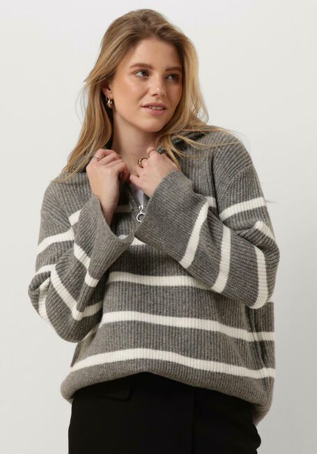 Graue NEO NOIR Pullover NEVENA STRIPE KNIT BLOUSE - large