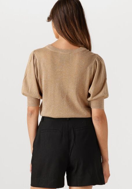 Camelfarbene MINUS T-shirt LIVA PUFF SLEEVE METALLIC KNIT PULLOVER - large