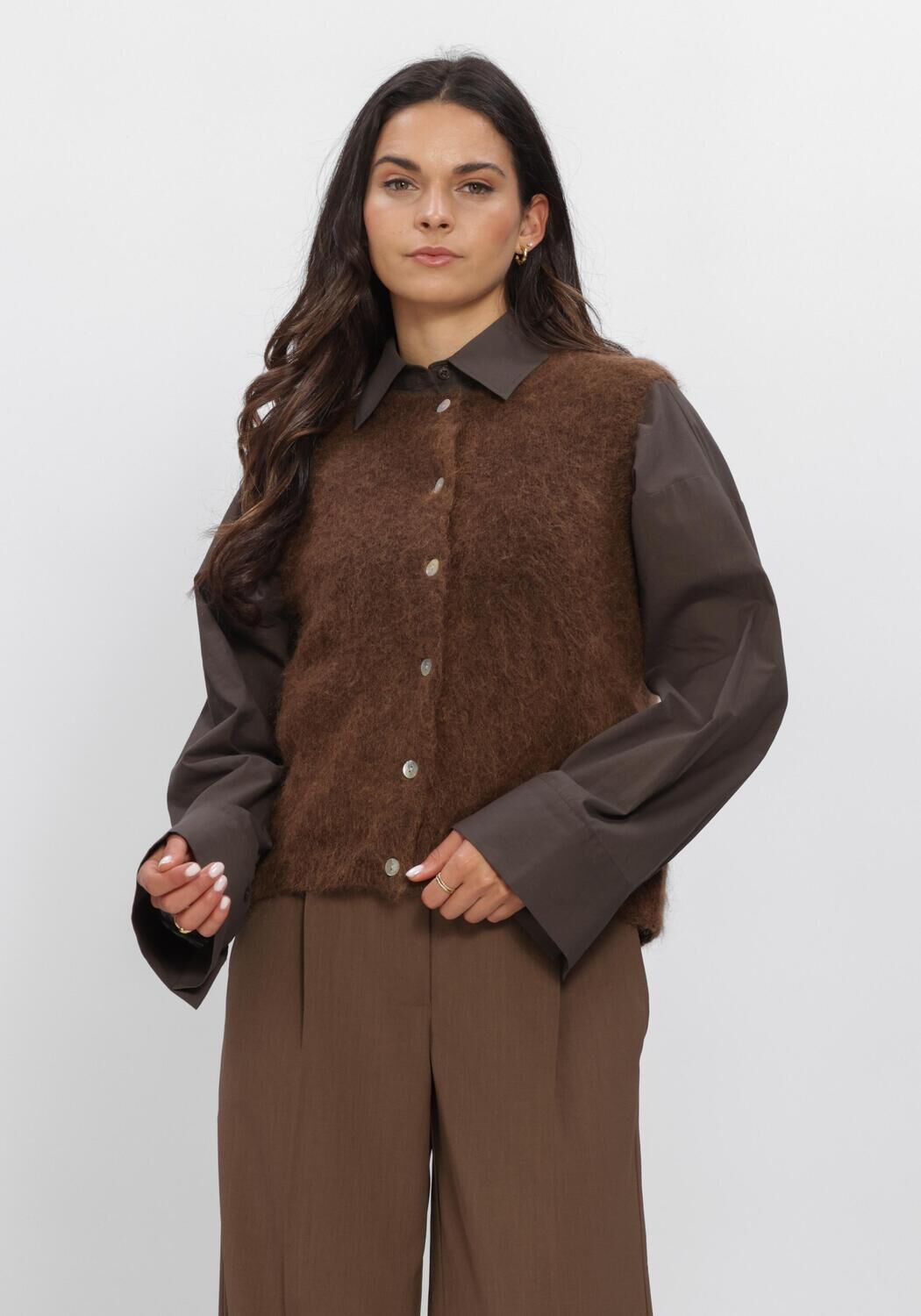 Braune SECOND FEMALE Pullover & Cardigans BROOK KNIT BUTTON VEST - large