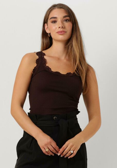 Braune ROSEMUNDE Top BABETTE SILK TOP W/ LACE - large