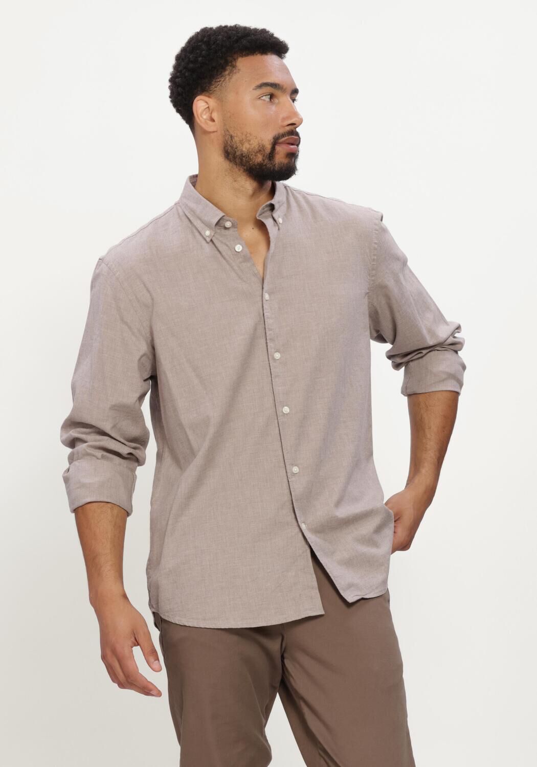 Graue SELECTED MEN Casual-Oberhemd SLMREGCOLE JAY MELANGE LS SHIRT NOOS - large