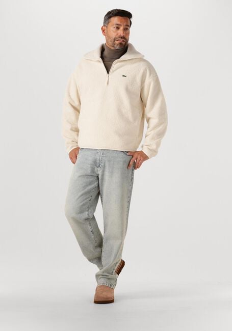 Creme LACOSTE Pullover HIGH NECK ZIPPED FLEECE SWEATSHIRT - large