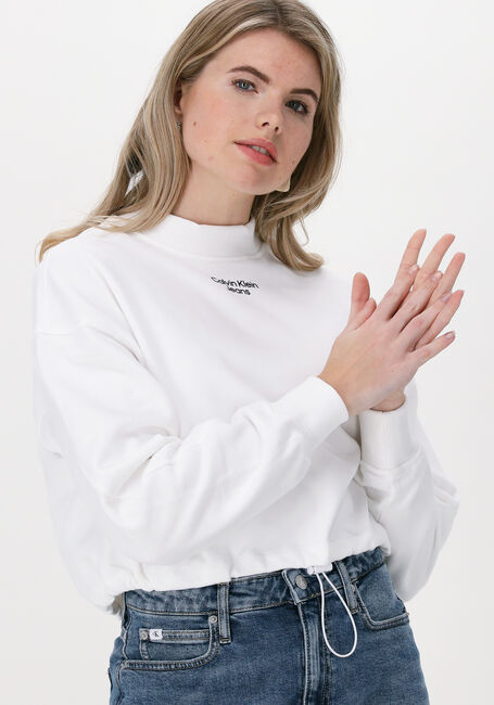 Weiße CALVIN KLEIN Sweatshirt STACKED LOGO MOCKNECK SWEATSHIRT - large