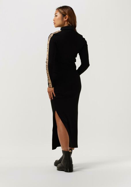 Schwarze CALVIN KLEIN Maxikleid LOGO TAPE ROLL NECK RIB DRESS - large