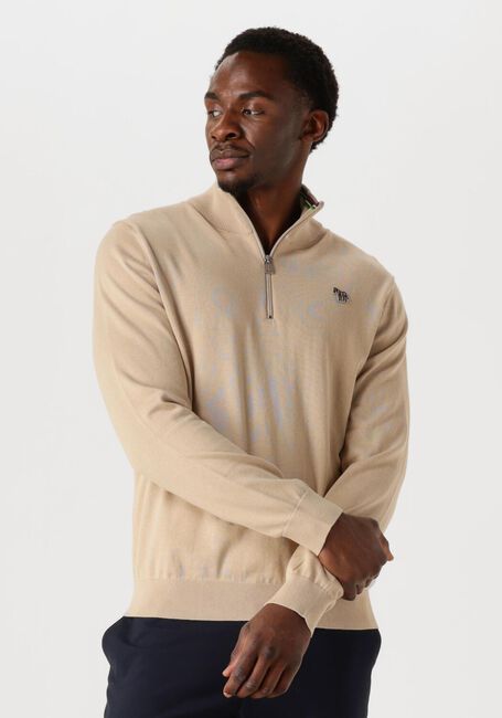 Beige PS PAUL SMITH Pullover MENS SWEATER ZIP NECK ZEB BAD - large