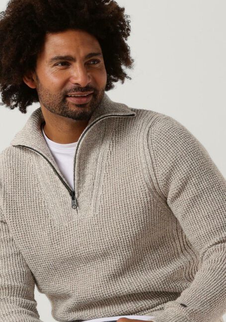Beige CAST IRON Pullover HALF ZIP COLLAR COTTON HALF ZIP - large