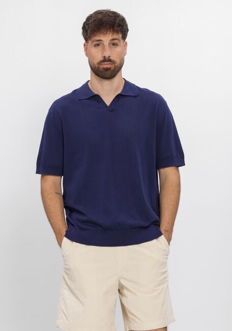 Blaue SELECTED MEN Polo-Shirt SLHTORINO SS KNIT RELAXED OPEN  POLO - large