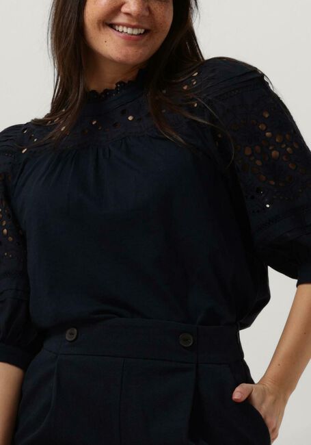 Dunkelblau RUBY TUESDAY Top SALINA HALF SLEEVES BLOUSE WITH RUFFLE NECK AND EMBRO DETAILS - large