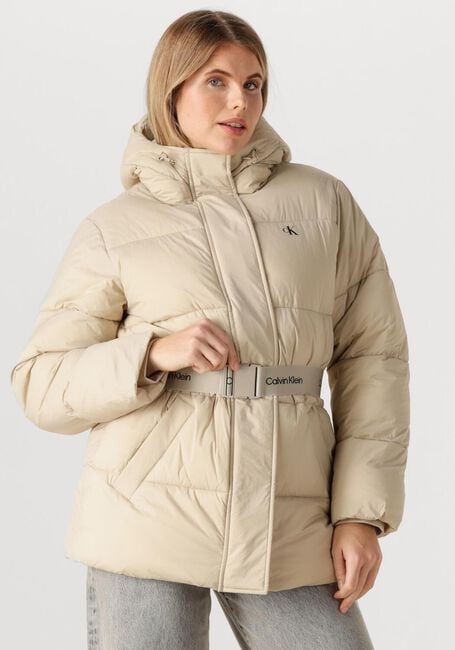 Beige CALVIN KLEIN Wattierte Jack BELTED MIDWEIGHT PUFFER - large