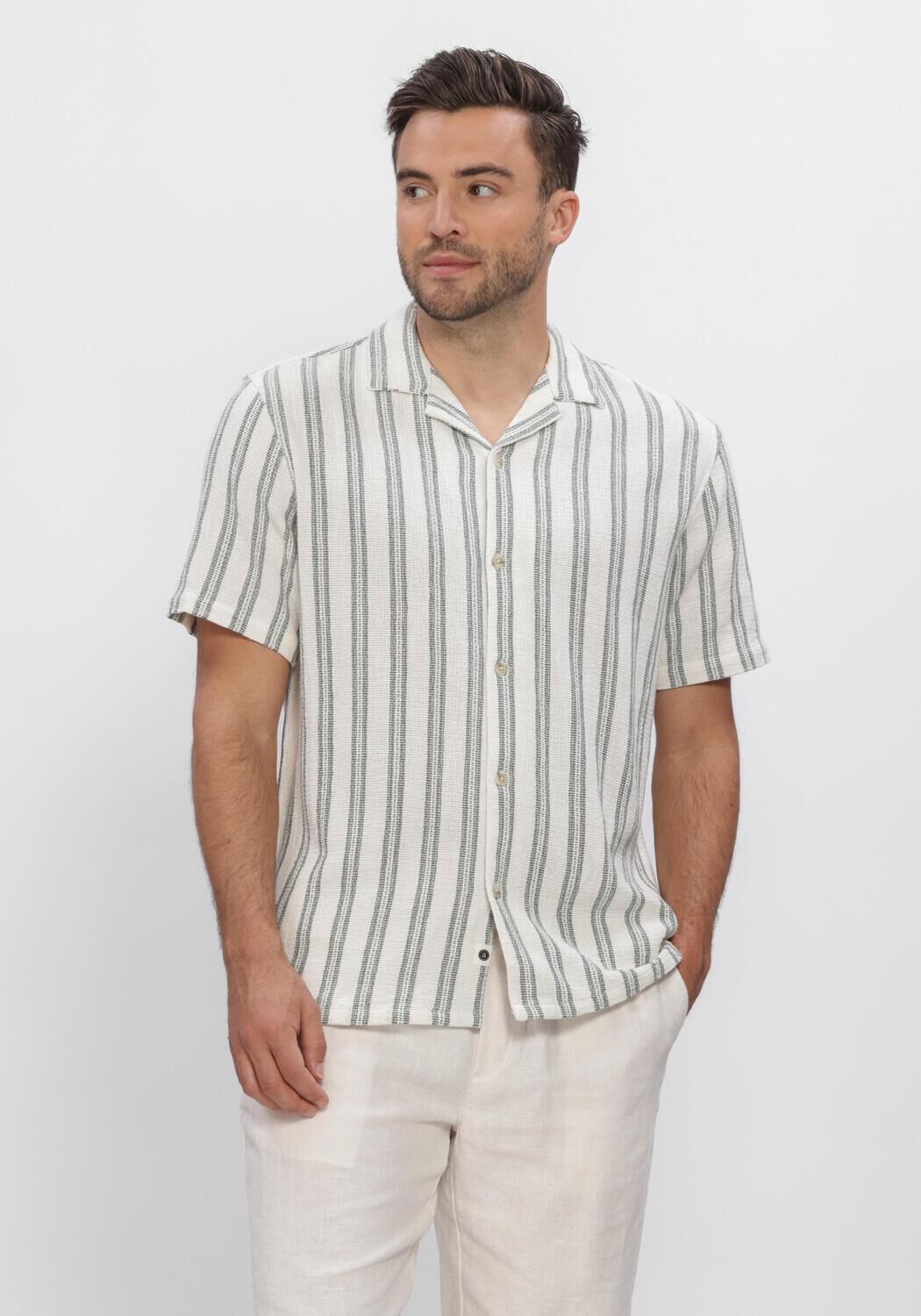 Ecru ANERKJENDT Casual-Oberhemd AKLEANDER STRUC STRIPE2 SS SHIRT - large