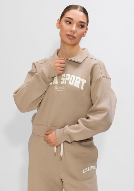Beige THE LOLA CLUB Pullover JAYLA HALF ZIP SWEATER - large