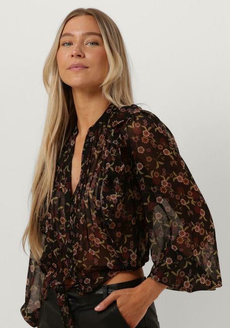 Schwarze GUESS Blusen LS DIONNE TIE FRONT TOP - large