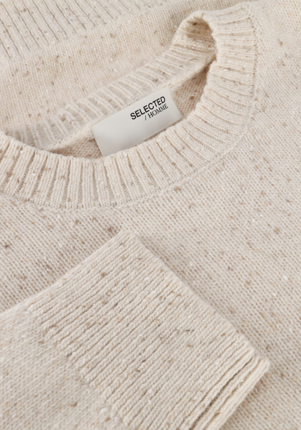 Beige SELECTED MEN Pullover SLHNEIL LS KNIT NEPS CREW NECK - large