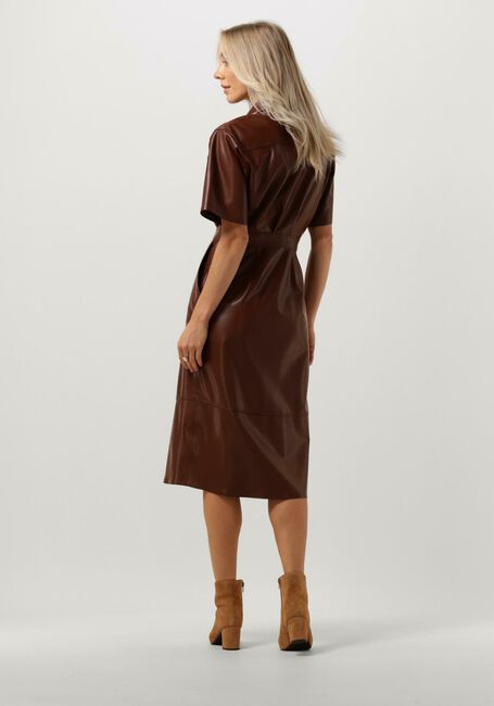 Braune VANILIA Midikleid FAUX LEATHER SHIRT DRESS - large