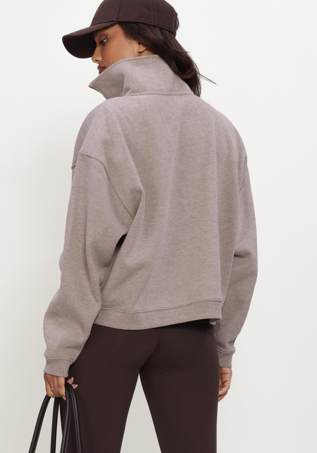 Taupe DEBLON SPORTS Sweatshirt AISHA HALF ZIP SWEATER - large