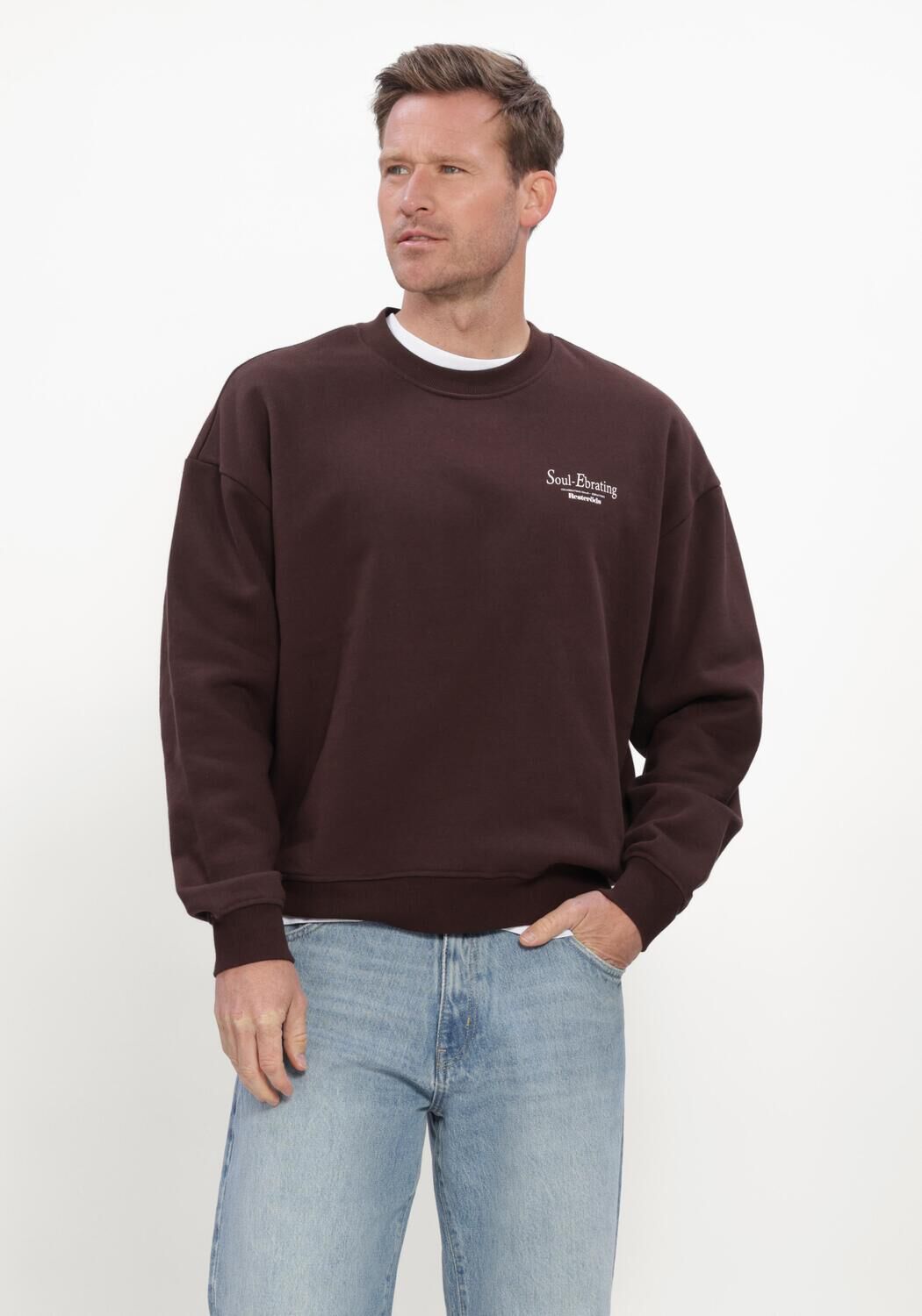 Braune RESTER&Ouml;DS Sweatshirt RTDRAKE CHESTPRINT CREW - large