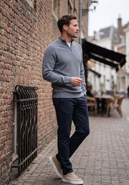 Blaue CAST IRON Pullover HALF ZIP COLLAR SLIM FIT COTTON EASE - large