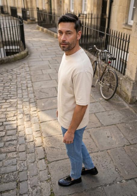 Beige SELECTED MEN T-shirt SLHRELAXASPEN 2-PLY SS O-NECK NOOS - large