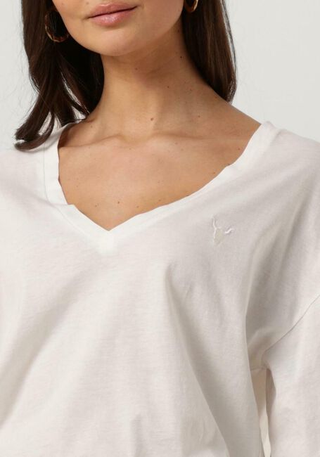 Weiße ALIX THE LABEL T-shirt LADIES KNITTED OVERSIZED V-NECK T-SHIRT - large