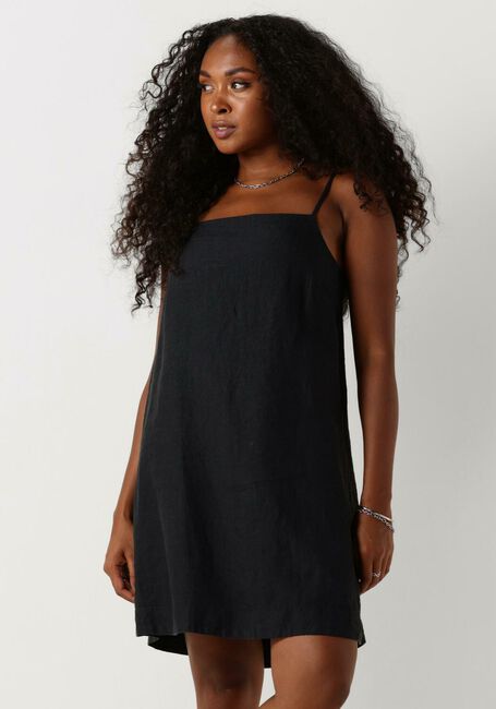 Schwarze SELECTED FEMME Minikleid SLFLINNIE SHORT LINEN STRAP DRESS - large