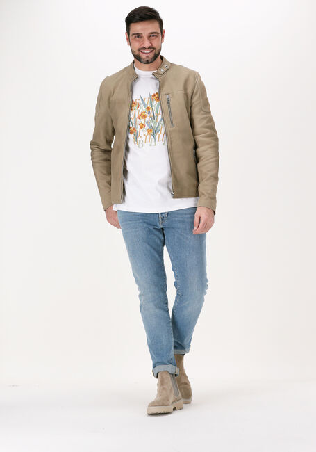 Beige GOOSECRAFT Lederjack GALLION BIKER - large