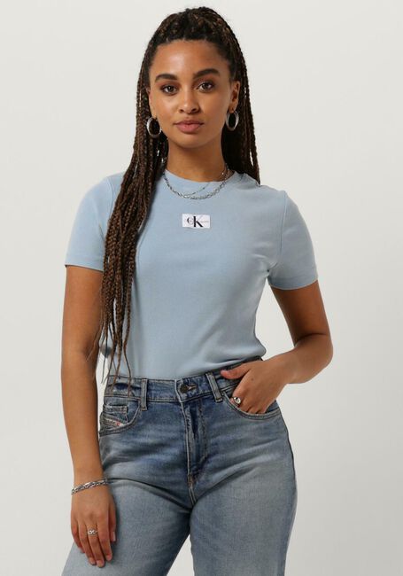 Hellblau CALVIN KLEIN T-shirt LABEL WASHED RIB SLIM TEE - large