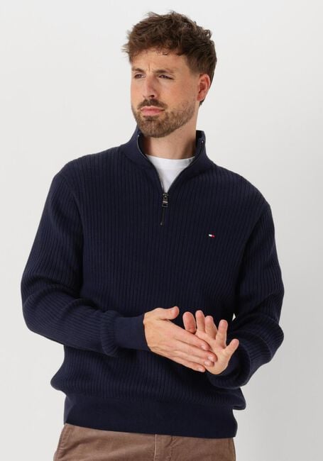 Blaue TOMMY HILFIGER Pullover PIMA ORG CTN CASH STRUCTURE ZIP MOCK - large
