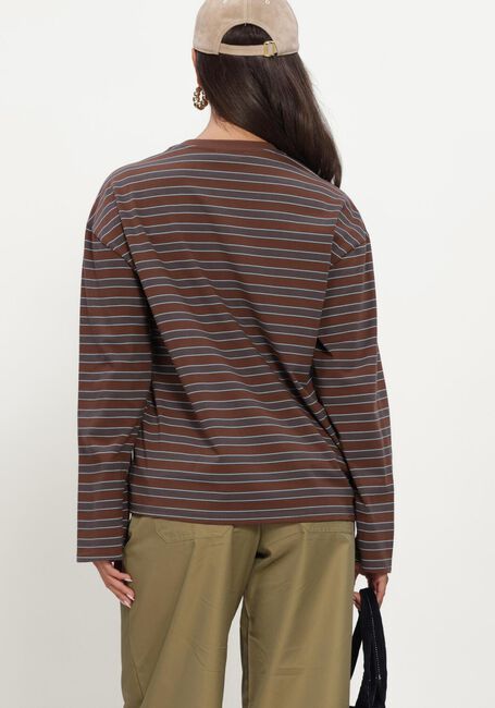 Braune REFINED DEPARTMENT T-shirt LADIES KNITTED OVERSIZED STRIPED LONGSLEEVE AMELIE - large