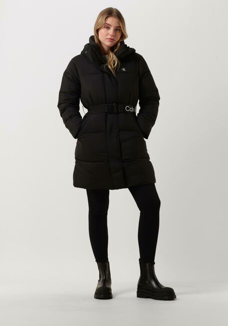 Schwarze CALVIN KLEIN Wattierte Jack LOGO BELT WAISTED LONG PUFFER - large