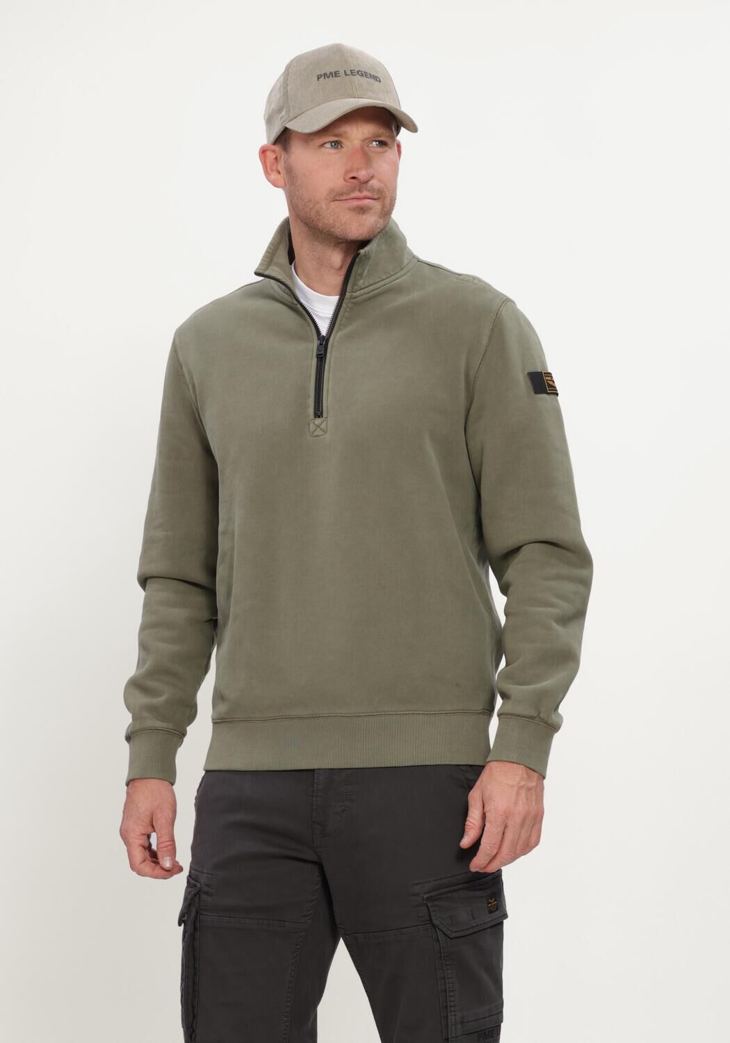 Khaki PME LEGEND Pullover HALF ZIP COLLAR PEACHED FLEECE GD - large