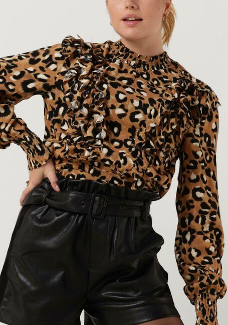 Braune COLOURFUL REBEL Blusen BINA LEOPARD BOHO RUFFLE BLOUSE - large