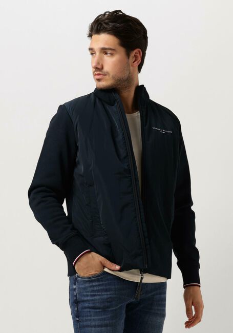 Dunkelblau TOMMY HILFIGER Strickjacke TOMMY LOGO MIX MEDIA STAND ZIP - large